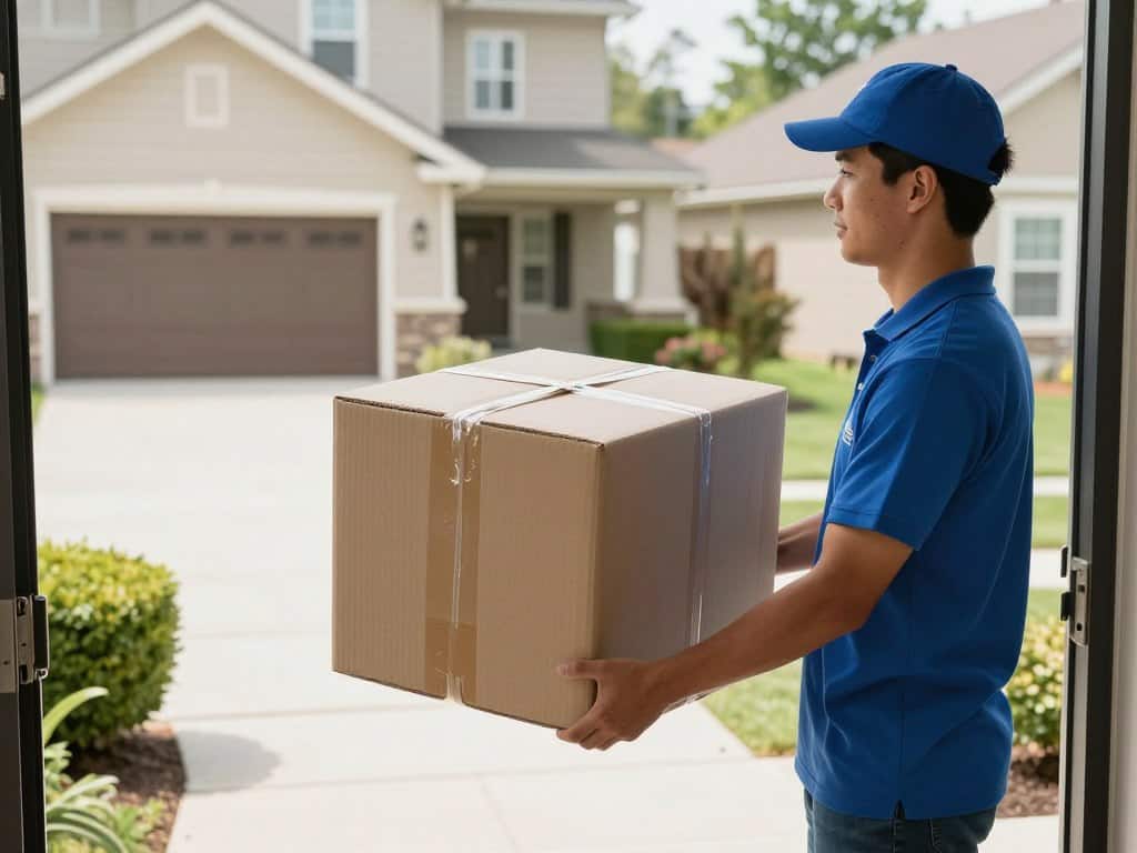 Large canvas art package arriving at American home