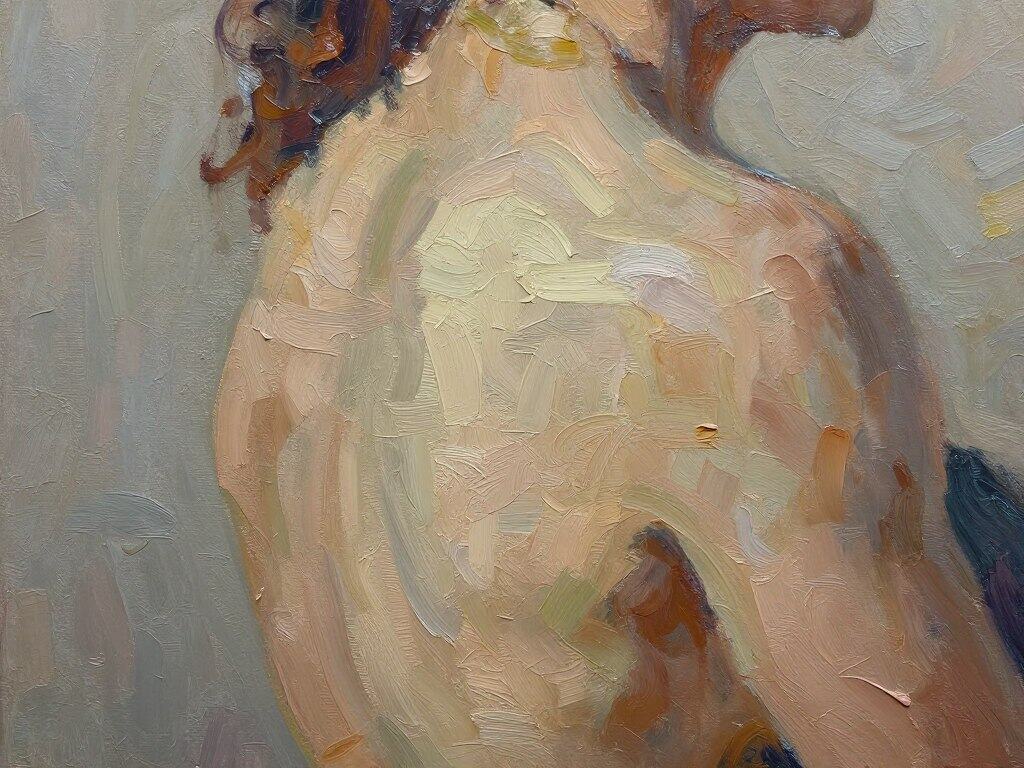 Large canvas artwork showing visible brushstrokes and paint texture