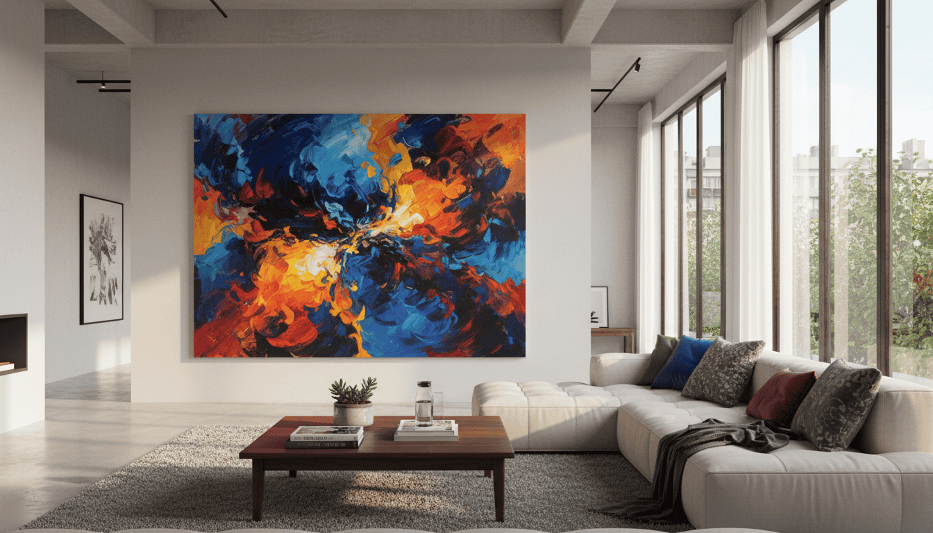 Large painted canvas art in a modern living space