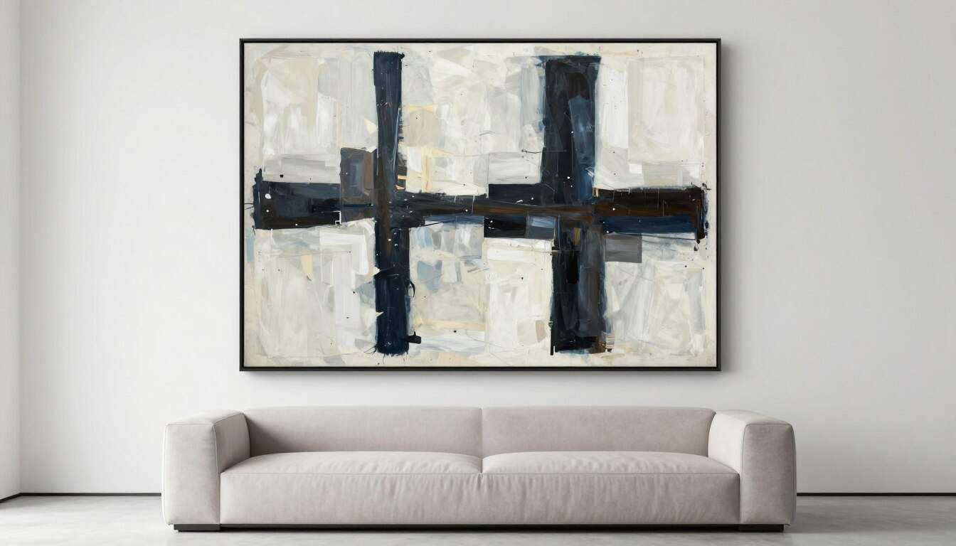 Oversized wall art serving as focal point in minimalist room