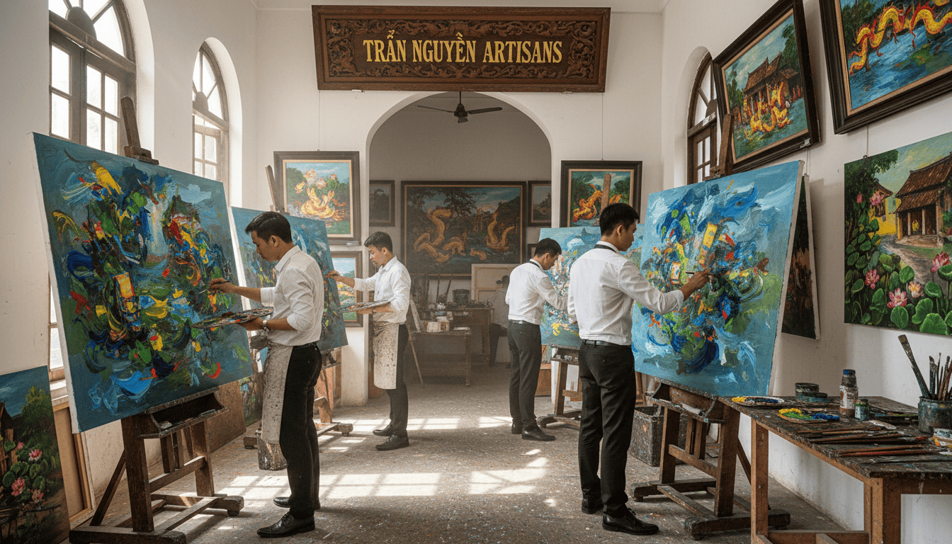 Hand-painted canvas art displayed at Poppins Shop, showcasing the value of unique, artisanal artwork.