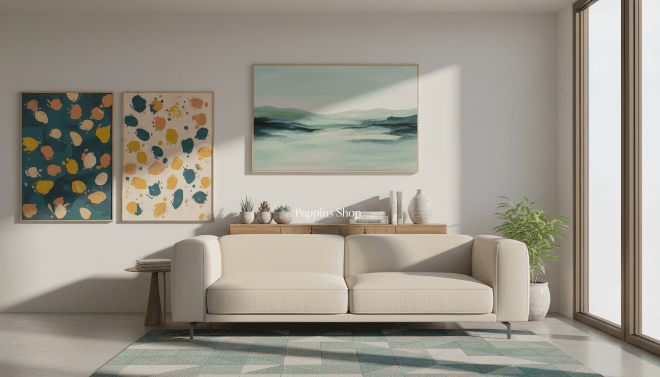 Elegant abstract paintings and serene landscape artwork for home decor.