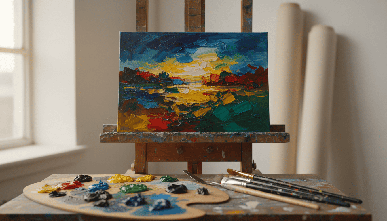 Hand-painted canvas artwork with vibrant colors, perfect for enhancing interior spaces.