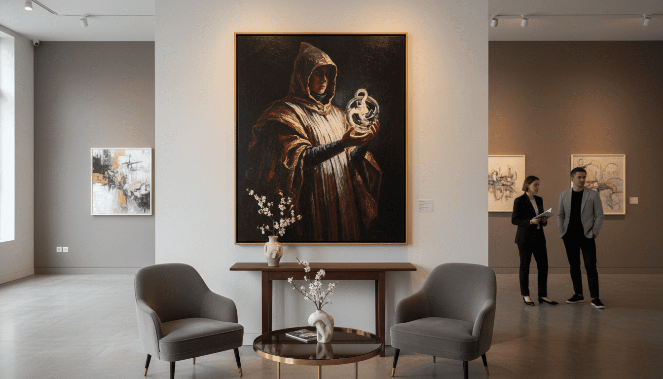 A beautifully executed high-quality print of a dramatic Baroque-inspired painting featuring a modern interpretation of chiaroscuro lighting. In the foreground, focus on textured fabric and intricate details of the art print, showcasing its deep colors and dynamic contrasts. The middle ground presents a sleek, minimalistic interior resembling Poppins Shop, highlighted by elegant decor that complements the artwork, such as tasteful furniture and soft ambient lighting. In the background, a well-curated exhibition space exudes sophistication, with walls adorned in muted tones that enhance the print's vibrancy. Capture a warm, inviting atmosphere, using soft, diffused lighting to evoke a sense of tranquility, and employ a slight depth of field to emphasize the print's quality and detail, making it a stunning focal point within the luxurious setting. A beautifully executed high-quality print of a dramatic Baroque-inspired painting featuring a modern interpretation of chiaroscuro lighting. In the foreground, focus on textured fabric and intricate details of the art print, showcasing its deep colors and dynamic contrasts. The middle ground presents a sleek, minimalistic interior resembling Poppins Shop, highlighted by elegant decor that complements the artwork, such as tasteful furniture and soft ambient lighting. In the background, a well-curated exhibition space exudes sophistication, with walls adorned in muted tones that enhance the print's vibrancy. Capture a warm, inviting atmosphere, using soft, diffused lighting to evoke a sense of tranquility, and employ a slight depth of field to emphasize the print's quality and detail, making it a stunning focal point within the luxurious setting.