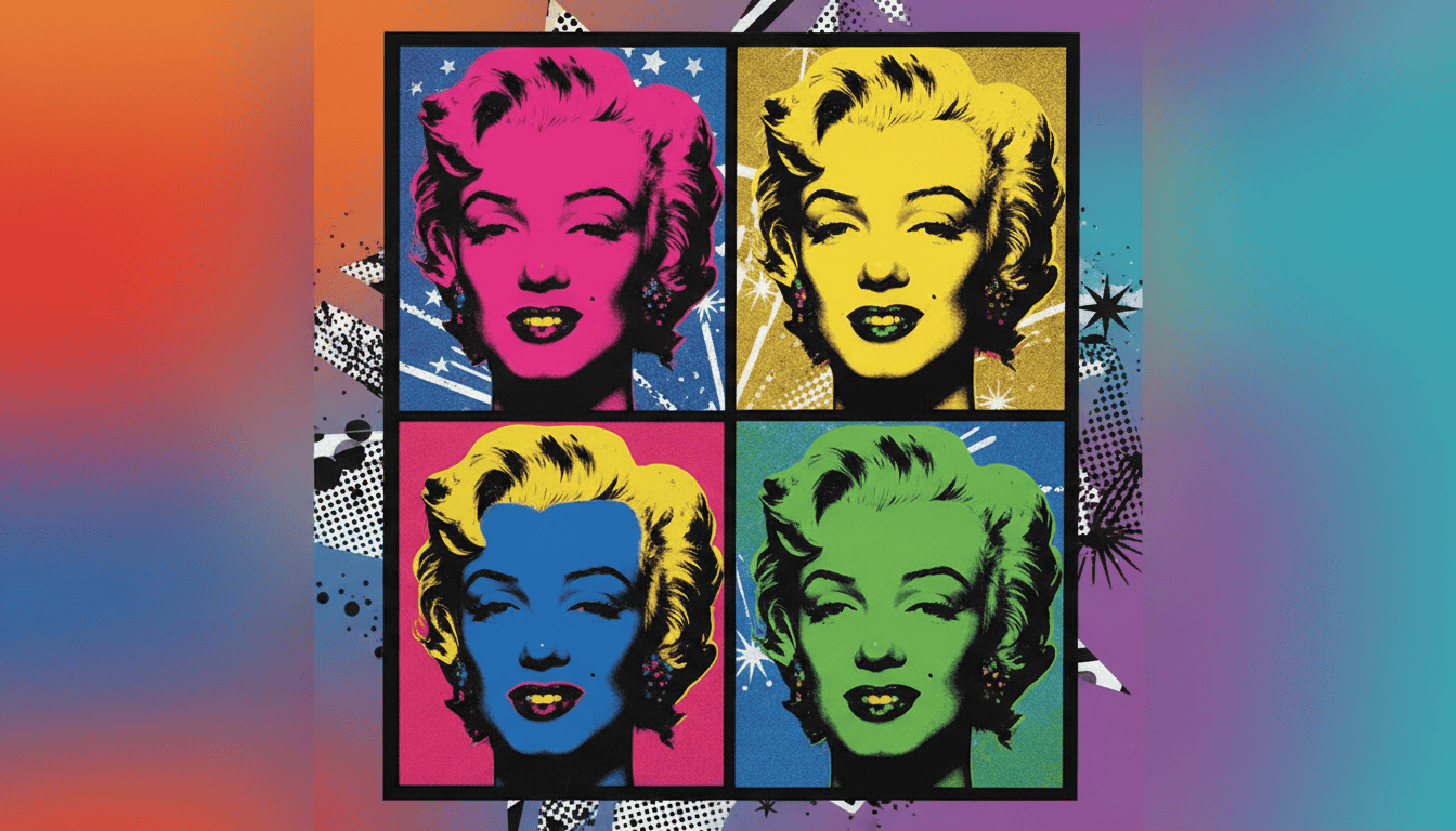 Create a vibrant and striking pop art image inspired by Andy Warhol's iconic Marilyn Monroe prints. In the foreground, depict four colorful, stylized portraits of Marilyn Monroe, each featuring bold colors like electric pink, bright yellow, deep blue, and vibrant green, set against a contrasting backdrop. The middle layer should include subtle abstract shapes and patterns reminiscent of Warhol’s art style, enhancing the dynamic composition. In the background, a soft gradient of complementary colors creates depth and draws attention to the portraits. Utilize high contrast lighting to emphasize the colors and details, as if illuminated by a gallery spotlight. The overall mood should exude sophistication and artful celebration, capturing the essence of a collector's admiration. Ensure there are no text elements. This piece is presented by Poppins Shop. Create a vibrant and striking pop art image inspired by Andy Warhol's iconic Marilyn Monroe prints. In the foreground, depict four colorful, stylized portraits of Marilyn Monroe, each featuring bold colors like electric pink, bright yellow, deep blue, and vibrant green, set against a contrasting backdrop. The middle layer should include subtle abstract shapes and patterns reminiscent of Warhol’s art style, enhancing the dynamic composition. In the background, a soft gradient of complementary colors creates depth and draws attention to the portraits. Utilize high contrast lighting to emphasize the colors and details, as if illuminated by a gallery spotlight. The overall mood should exude sophistication and artful celebration, capturing the essence of a collector's admiration. Ensure there are no text elements. This piece is presented by Poppins Shop.