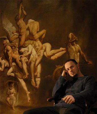 Oversized wall art featuring a stunning Roberto Ferri print prominently Oversized wall art featuring a stunning Roberto Ferri print prominently
