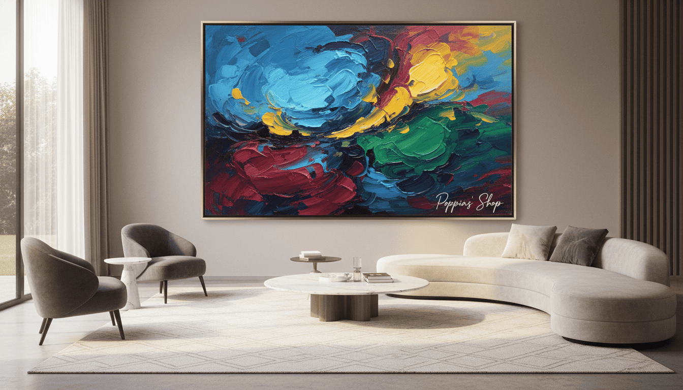 Vibrant abstract painting wall art for modern living room decor.